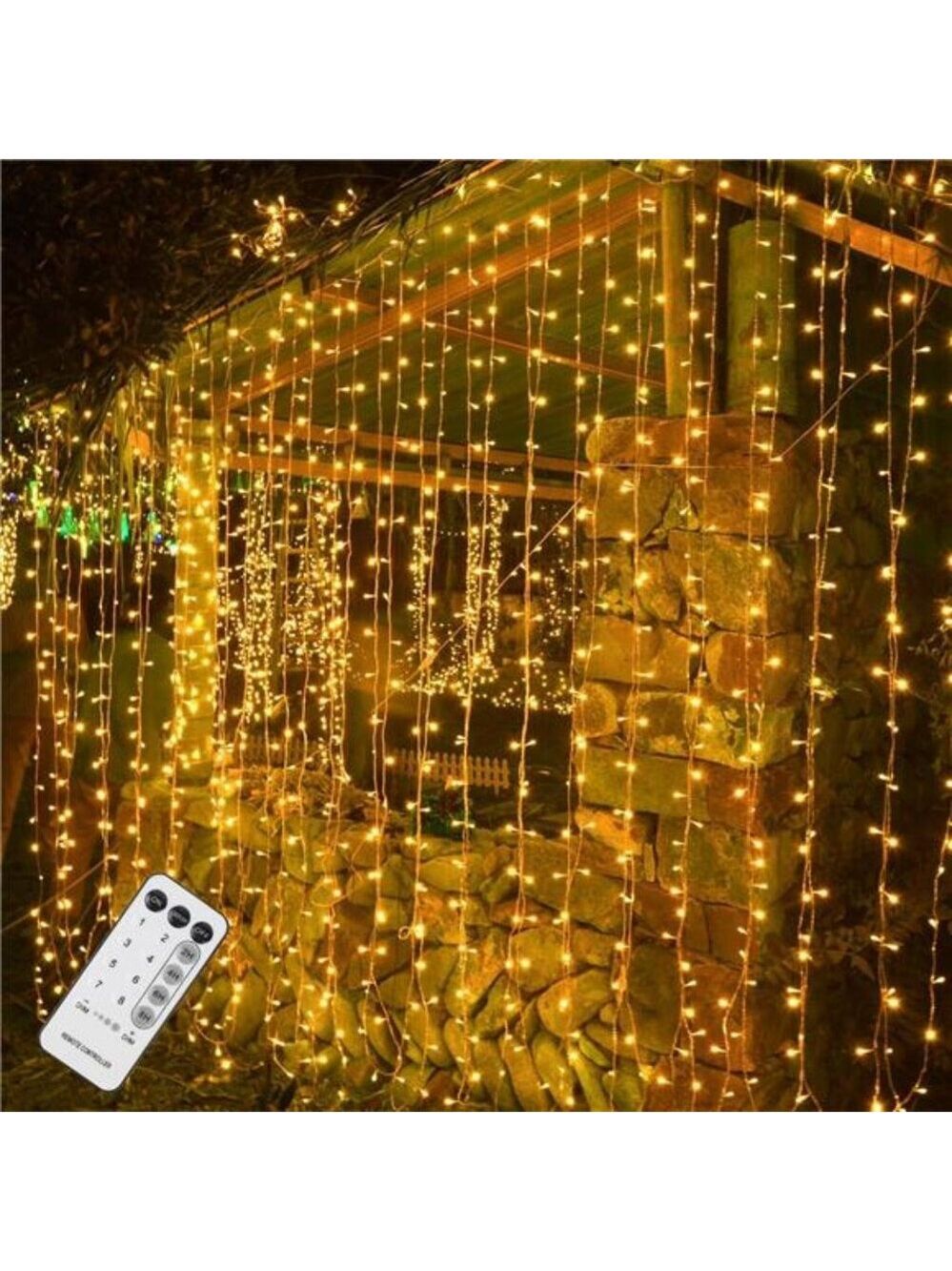300 LED curtain string lights remote control warm white indoor outdoor decor
